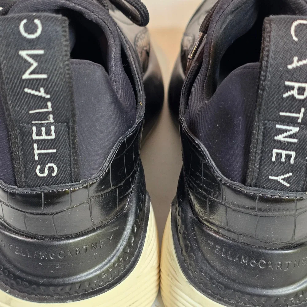 Stella McCartney Eclypse Black Croc Embossed Chunky Platform Sneakers Sz 38/7.5
